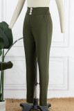 Армейские зеленые повседневные сплошные пуговицы Обычные однотонные брюки с высокой талией