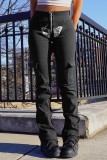 Schwarze, lässige Patchwork-Patchwork-Hose mit hoher Taille und konventioneller Positionierung
