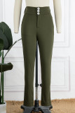Army Green Casual Solid Buttons Regular High Waist Konventionelle einfarbige Hose