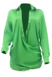 Robes de robe de chemise à col de chemise asymétrique à boucle solide verte sexy