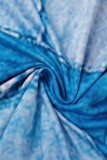 Bleu Sexy Casual Imprimer Dos Nu Spaghetti Strap Robe Longue Plus La Taille Robes
