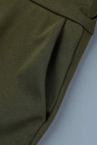 Pantalones de color sólido convencional de cintura alta con botones sólidos informales verde militar