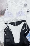 Weißer, sexy, fester Verband, rückenfreie Badebekleidung (mit Polsterung)
