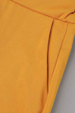 Pantalones casuales con botones lisos de cintura alta color sólido convencional amarillo