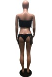 Black Sexy Solid Tassel Patchwork Backless Swimwears (With Paddings)