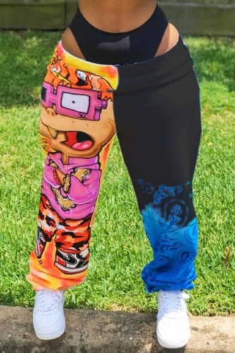 Black Casual Print Basic Regular Conventional Full Print Trousers