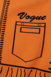 Vêtement d'extérieur orange à col en V et patchwork décontracté