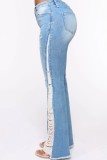 Babyblaue, lässige, zerrissene Patchwork-Jeans mit hoher Taille