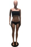 Black Sexy Solid Tassel Patchwork Backless Swimwears (With Paddings)
