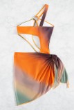 Costumi da bagno asimmetrici senza schienale con stampa sexy multicolore (con imbottiture)
