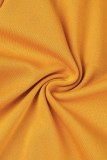 Calças lisas casuais amarelas regulares de cintura alta convencionais de cor sólida