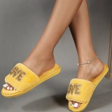 Yellow Casual Living Letter Hot Drill Round Keep Warm Comfortable Shoes