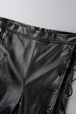 Black Sexy Casual Solid Hollowed Out Frenulum Skinny High Waist Pencil Patchwork Trousers