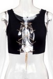 White Purple Sexy Casual Solid Patchwork O Neck Tops