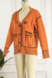 Vêtement d'extérieur orange à col en V et patchwork décontracté