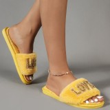 Yellow Casual Living Letter Hot Drill Round Keep Warm Comfortable Shoes