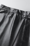 Falda casual sólido borla patchwork hendidura flaco cintura alta color sólido convencional negro