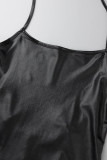 ブラック セクシー ソリッド バックレス クロス ストラップ スリット スパゲッティ ストラップ ノースリーブ ドレス ドレス