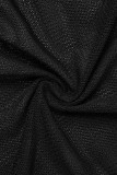 Negro sexy patchwork transparente o cuello manga larga dos piezas