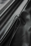 Jupe noire décontractée à franges solides, Patchwork, fente, slim, taille haute, couleur unie conventionnelle
