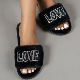 Black Casual Living Letter Hot Drill Round Keep Warm Zapatos cómodos