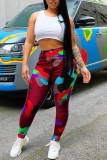 Rouge Casual Camouflage Print Patchwork Regular High Waist Pencil Full Print Bottoms