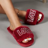 Burgundy Casual Living Letter Hot Drill Round Keep Warm Comfortable Shoes
