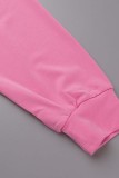 Due pezzi a maniche lunghe casual tinta unita rosa con scollo a O