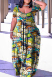 Vestido de manga corta con cuello en V básico estampado informal multicolor Vestidos de talla grande