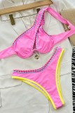 Pink Sexy Solid Hollowed Out Patchwork Backless Swimwears (With Paddings)