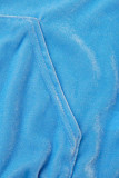 Cielo blu casual solido patchwork collo con cappuccio manica lunga due pezzi