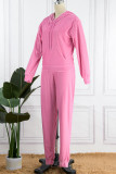 ピンクカジュアルソリッドパッチワークフード付きカラー長袖ツーピース