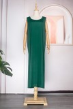Green Casual Embroidery Patchwork O Neck Plus Size Two Pieces
