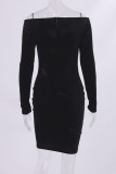 Zwarte sexy formele solide uitgeholde off-shoulder jurken met lange mouwen