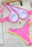 Pink Sexy Solid Hollowed Out Patchwork Backless Swimwears (With Paddings)