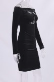 Svarta sexiga formella solida långärmade klänningar från axeln