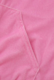Colletto con cappuccio casual patchwork solido rosa manica lunga due pezzi