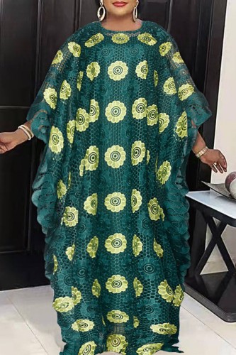 Green Casual Embroidery Patchwork O Neck Plus Size Two Pieces