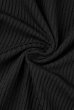 Черное сексуальное повседневное однотонное платье без рукавов с уздечками и круглым вырезом