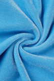Cielo blu casual solido patchwork collo con cappuccio manica lunga due pezzi