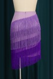 Paarse casual patchwork kwastje asymmetrische grote maat rok