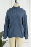 Lake Blue Casual Solid Hollow Out Turtleneck Tops
