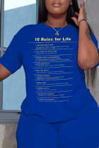 T-shirt con collo a O con stampa casual blu navy