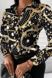 Top colletto camicia patchwork stampa casual oro nero