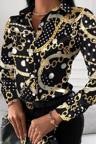 Top colletto camicia patchwork stampa casual albicocca nera