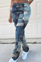 Pantalones de talla grande de patchwork con estampado casual multicolor