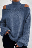 Royal Blue Casual Solid Hollowed Out Turtleneck Tops