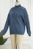 Green Casual Solid Hollowed Out Turtleneck Tops