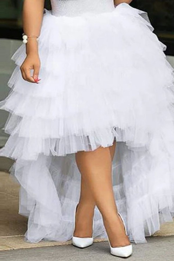 ホワイト カジュアル ソリッド パッチワーク プラス サイズ スカート
