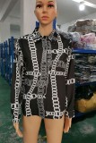 Zwarte casual print patchwork overhemdkraag tops